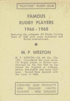 1968 Playtime Rugby Gum Famous Rugby Players - Red #40 Mike Weston Back